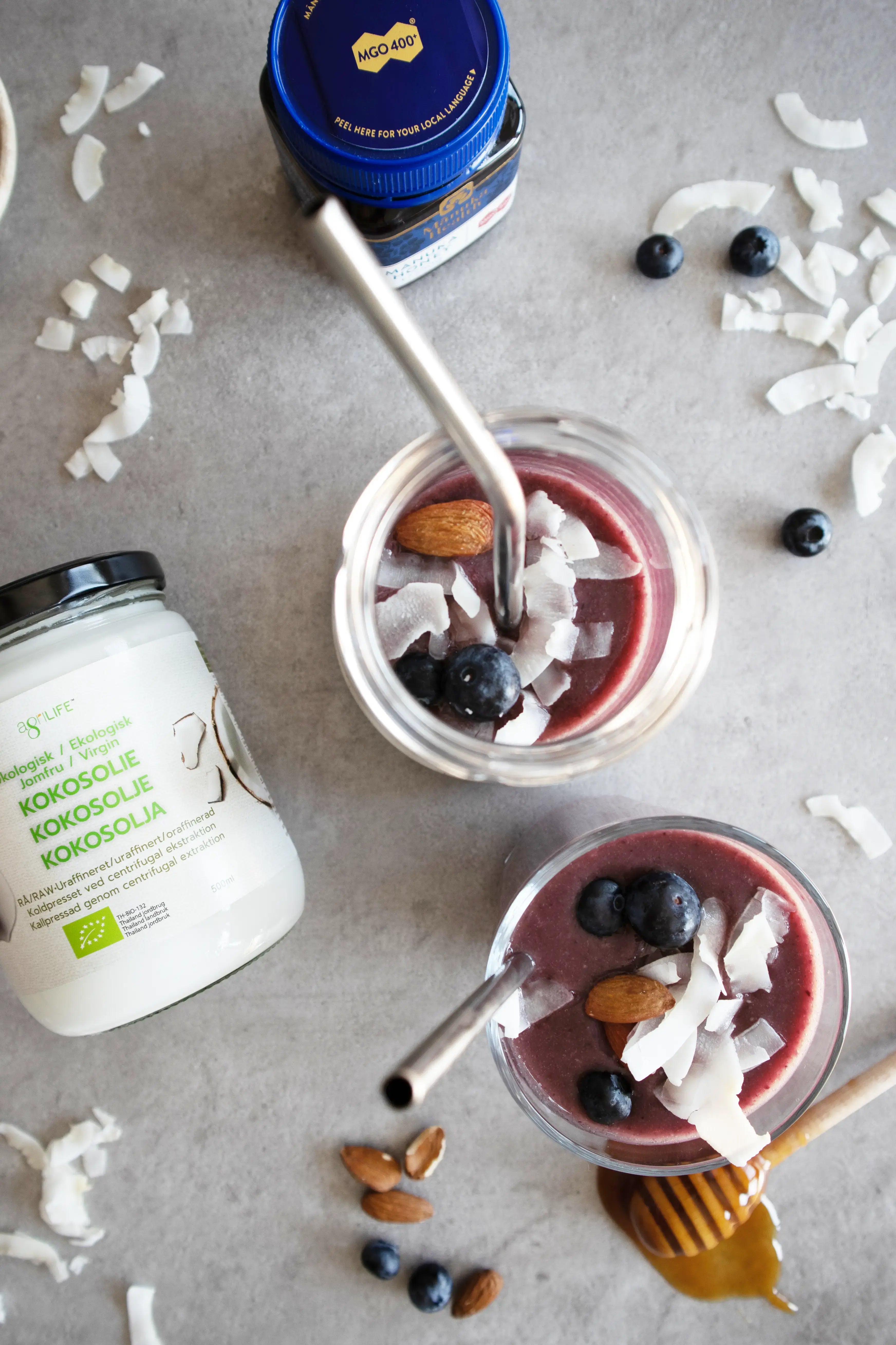 Opskrift, smoothie, drikkelse, bær, blåbær, Manuka Health, Manuka Honning