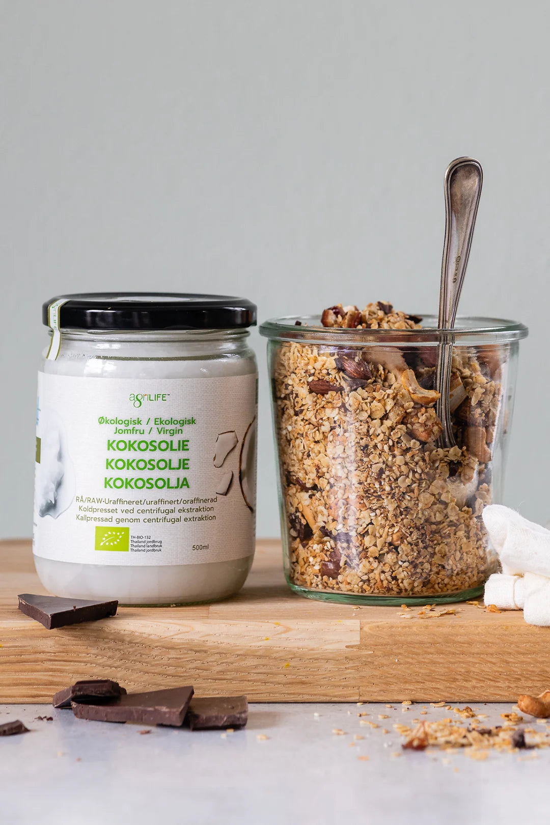 opskrift, granola, müsli, fibre, kokos, kokosolie, jomfrukokosolie, agrilife, økologisk, sund morgenmad